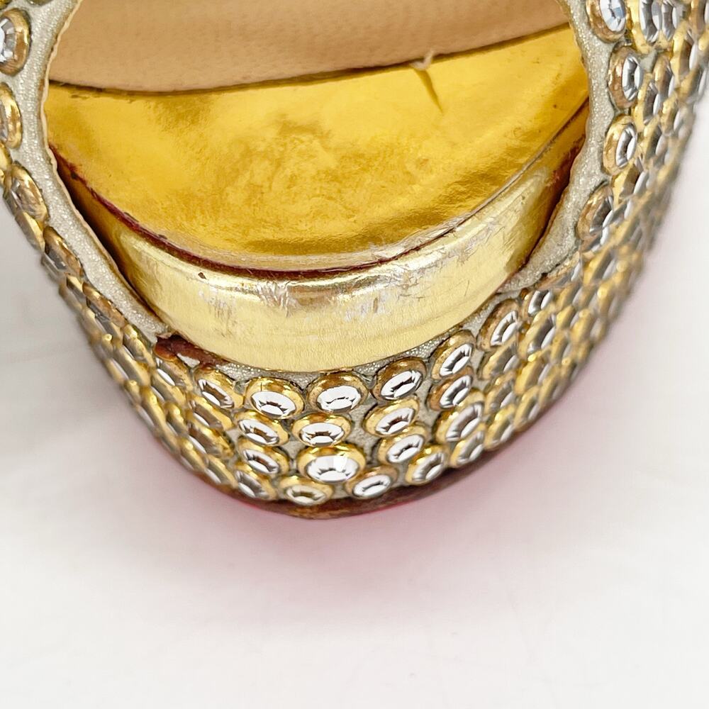 Christian Louboutin Gold Lady Peep 150 Ring Strass Platform Peep Toe Heels EU 37 - Picture 7 of 12